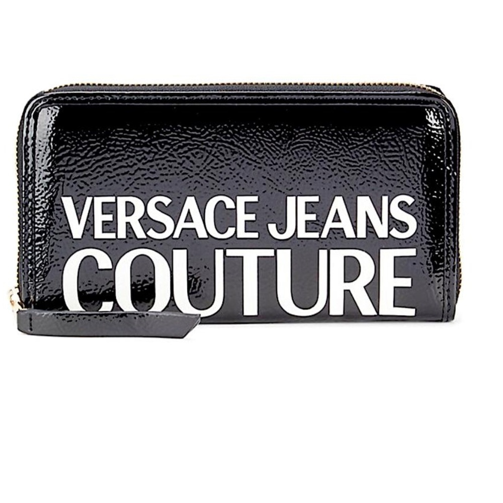 Versace Jeans Couture Black with Tag Logo Patent Continental Wallet